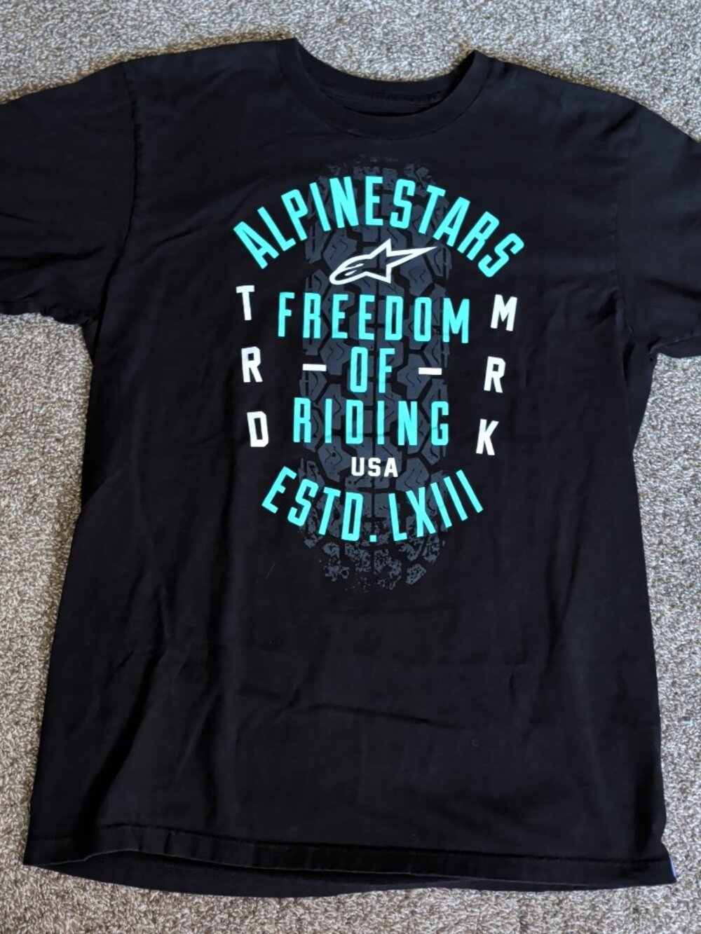 Alpinestars Freedom of Riding Black/Blue/White Size Medium Short Sleeve Tee